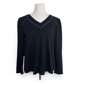 Chico’s XL Black Long Sleeve – Studded VNeck, Edgy Elegance